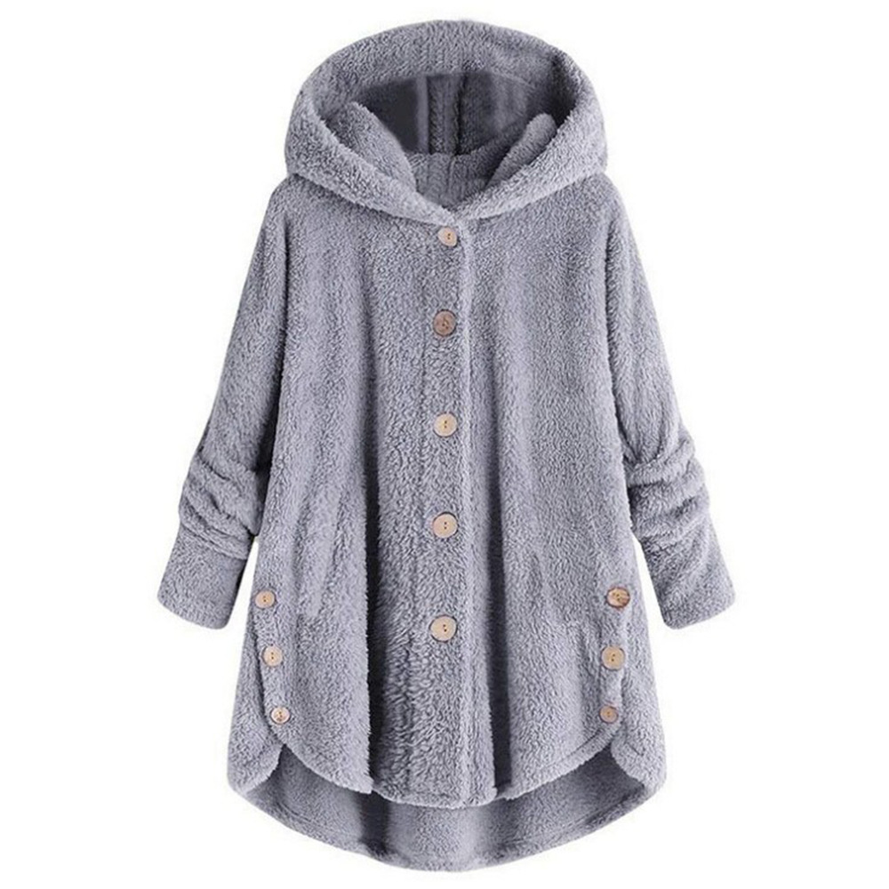 Women Hoodies Sweatshirts Hooded Fleece Casual Warm Button Plush Hooded Hoodie Jacket Fashion Winter Wool Jacket Outwear coat 201204