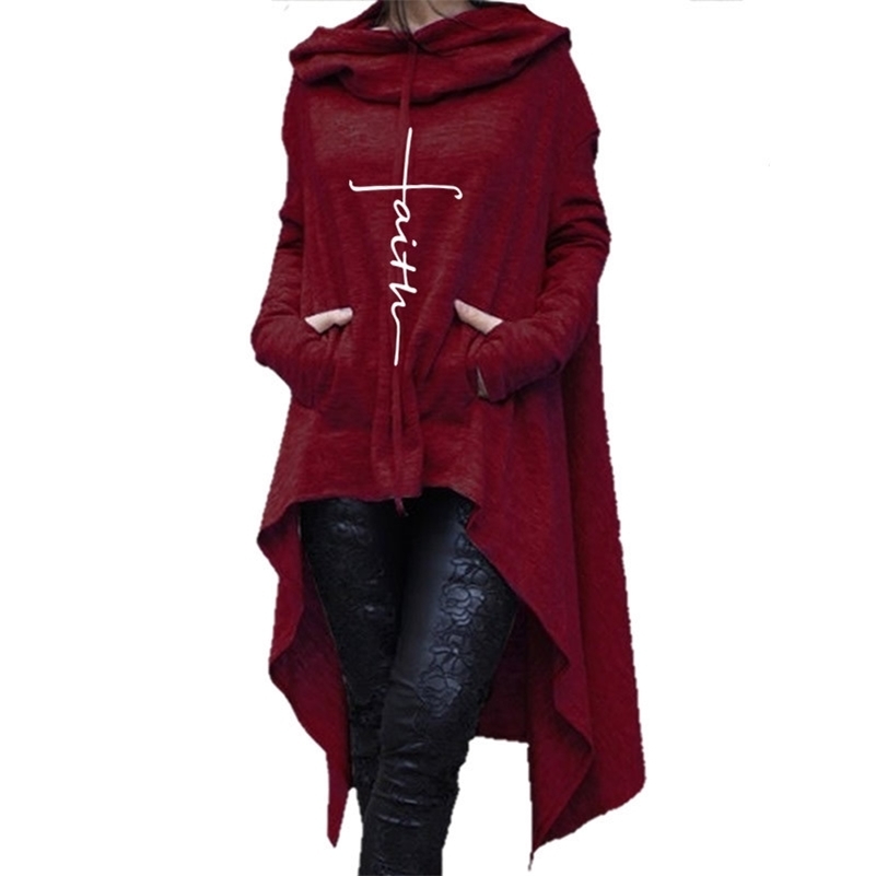 Plus Size Irregular Hoodies Sweatshirt Women Solid Fashion Hooded Sweatshirt For Women Loose Mantle Hooded Pullover Outwear Coat 201209