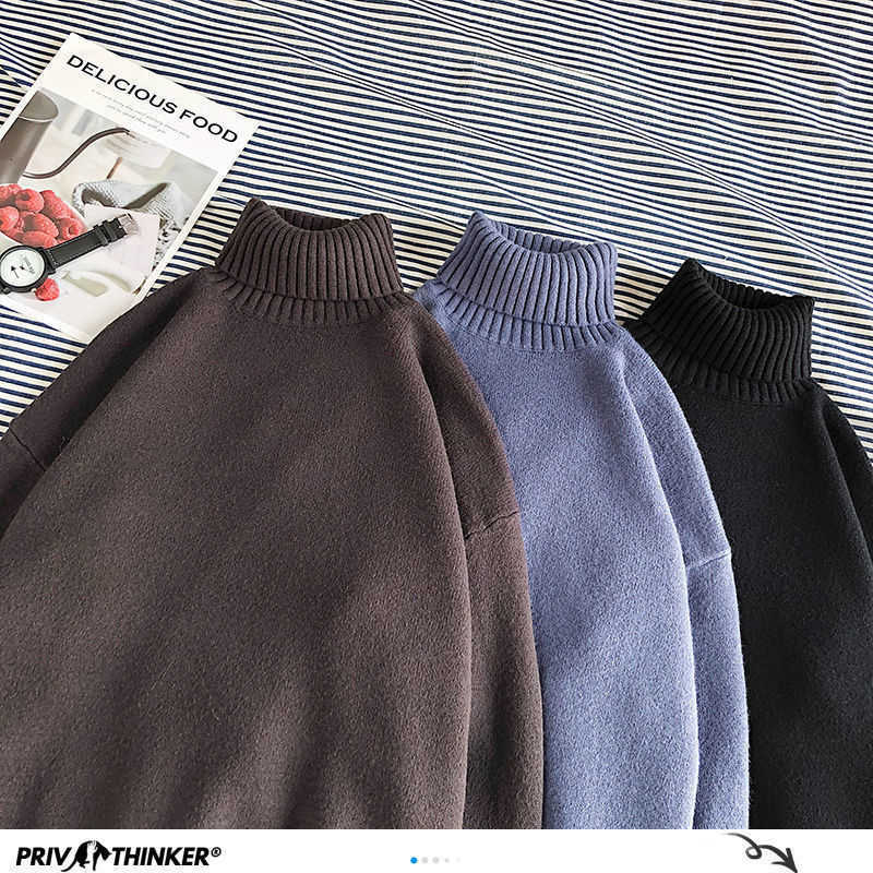 Hybskr Men's Turtleneck Knitted Sweater Solid Color Warm Winter Male Pullovers Korean Style Women's Sweater Fashion 6 Colors 211008