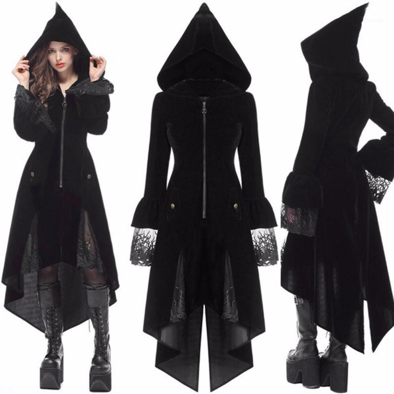 Women' Trench Coats Gothic Medieval Black Hooded Cloak Carnival Party Cosplay Costume Women Witch Knight Zipper Lace Patchwork Irregular Lo
Women' Trench Coats Gothic Medieval Black Hooded Cloak Carnival Party Cosplay Costume Women Witch Knight Zipper Lace Patchwork Irregular Lo