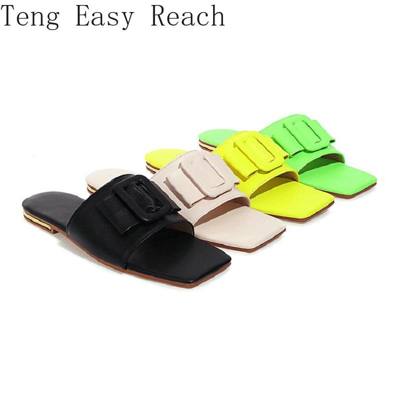 2021 Summer Chic Buckle Design Womens Slippers Open Toe Flats Slides for Woman Green Yellow Mules Plus Size 42 43
2021 Summer Chic Buckle Design Womens Slippers Open Toe Flats Slides for Woman Green Yellow Mules Plus Size 42 43