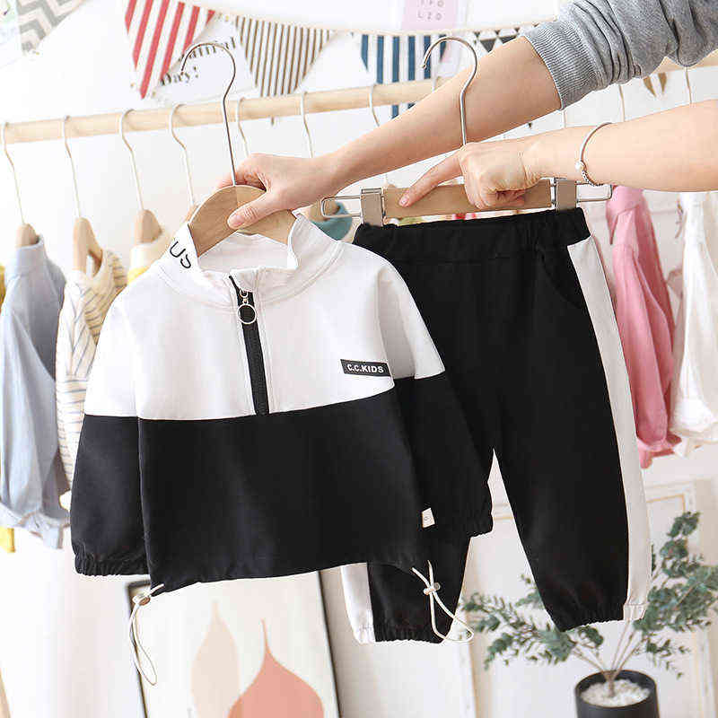 Fashion Children Clothing Spring Autumn Baby Girl Clothes Boys Solid Jacket Pants 2Pcs/set Toddler Cotton Costume Kids Tracksuit 211104