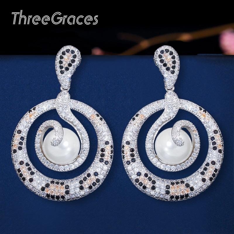 Dangle & Chandelier ThreeGraces Gorgeous Silver Color CZ Snake Big Pearls Statement Pendant Drop Earrings For Women Bridal Wedding Jewelry E
Dangle & Chandelier ThreeGraces Gorgeous Silver Color CZ Snake Big Pearls Statement Pendant Drop Earrings For Women Bridal Wedding Jewelry E