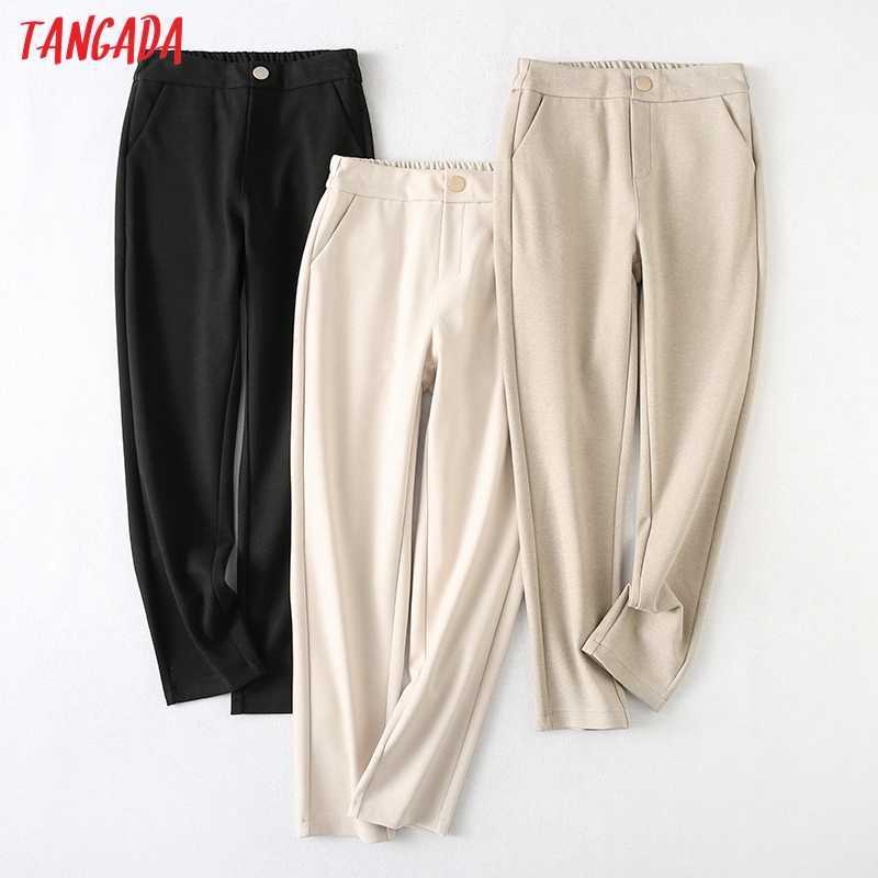 Tangada Winter Fashion Women Thick Warm Suit Pants Trousers Pockets Office Lady Elegant Pantalon YU145 211115