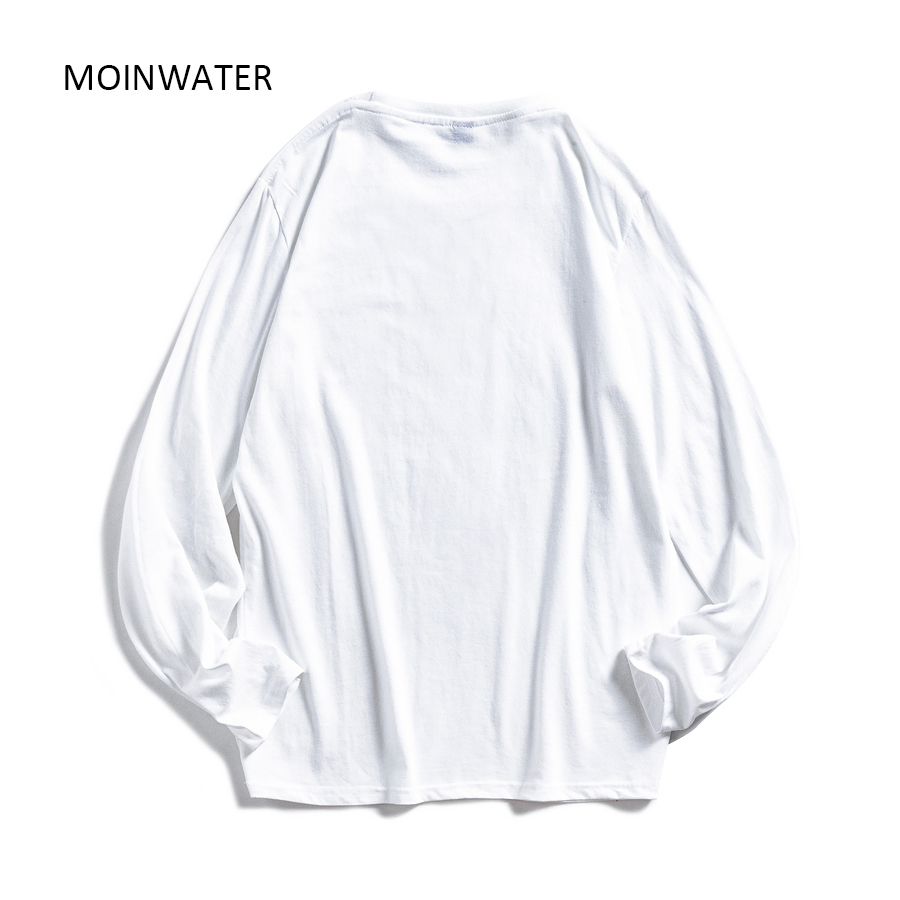 MOINWATER Women O-neck Long Sleeve T shirts Lady White Cotton Tops Female Soft Casual Tees Women's Black T-shirt MLT1901 210302