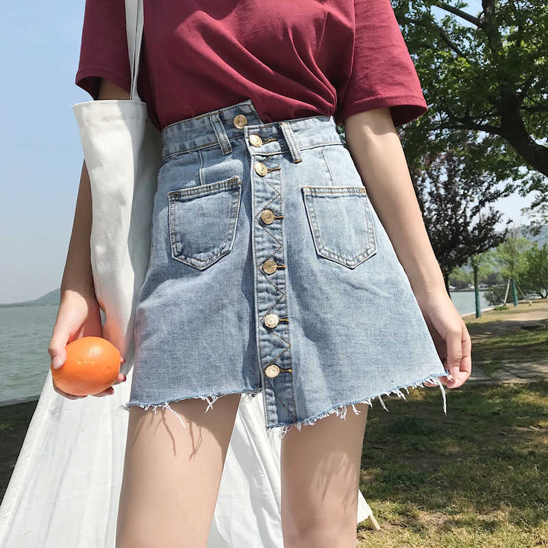 KITTY Summer Breasted Jeans Skirt High waist Korean Short A-Line button ins Harajuku s 210608, Bule
KITTY Summer Breasted Jeans Skirt High waist Korean Short A-Line button ins Harajuku s 210608, Bule