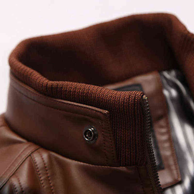 Fashion Motorcycle Leather Jackets Men Leather Coat Casual Slim Coats With Zipper Man Outerwear Stand Collar Jackets Jaqueta 211111