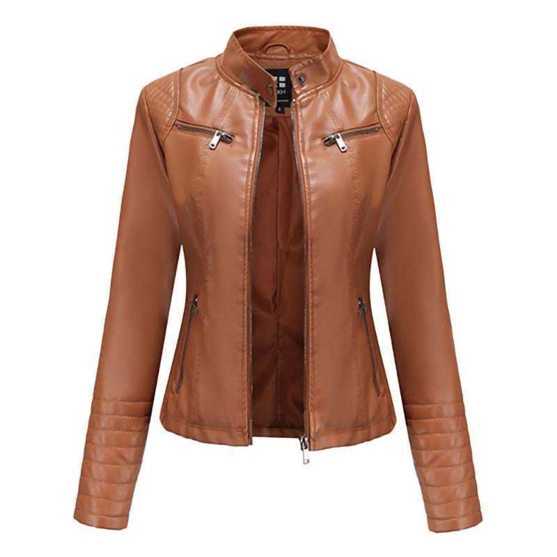 Women Faux Leather Jacket Autumn Winter Long Sleeve Plus Size Fashion Ladies Solid Zipper Biker Coat Female Casual Outwear 210603