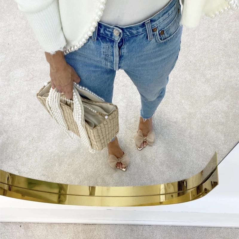 Francine Bow Pointed Mules features an oversized and an upper finished in a soft shimmering champagne tone Dress Heel Slippers 210225