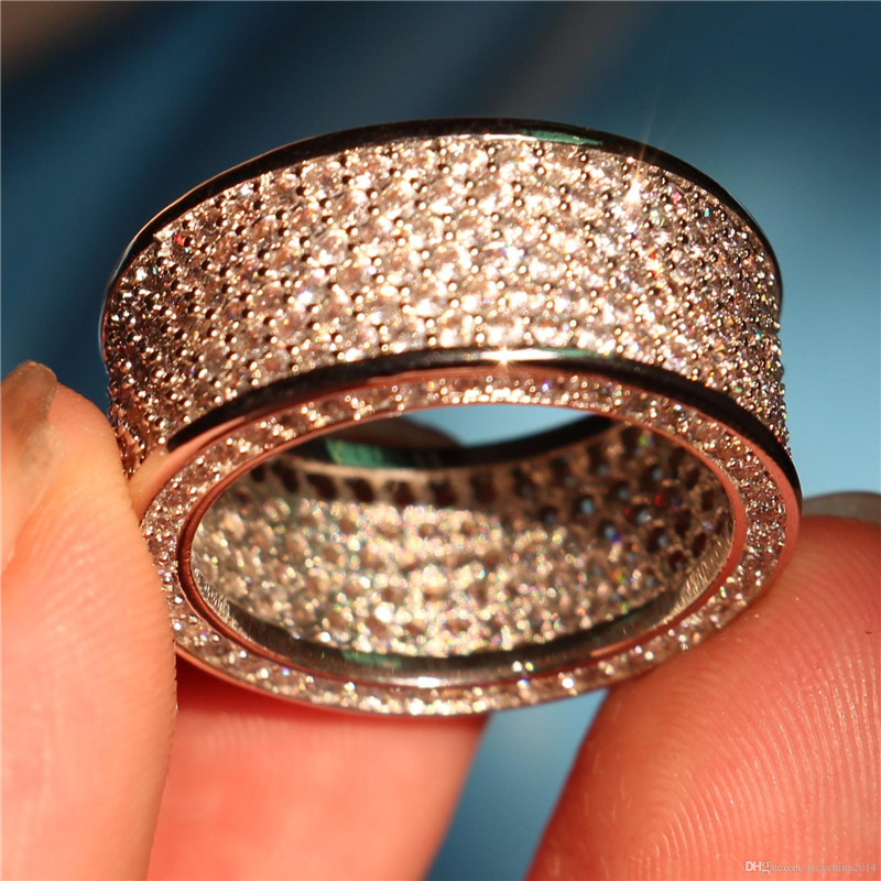 10KT White Gold Filled Wedding Ring with Full Sapphire CZ Dias