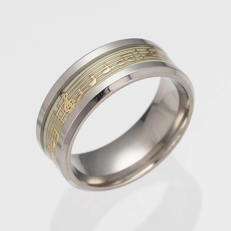 Creative Design Music Score Rings Stainless Steel Cool Fluorescent Ring for Men Women with Letter Noctilucent Finger Rings Jewelry Gift Wholesale Pric