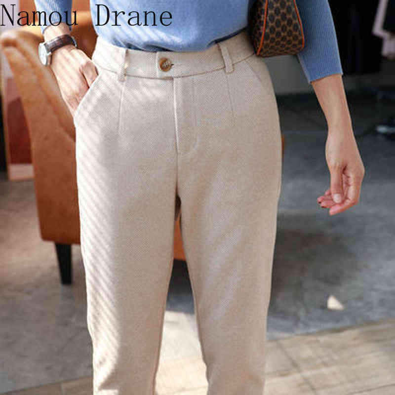 Woolen Pants Women's Harem Pencil Autumn Winter High Waisted Casual Suit Office Lady Women Trousers 211115