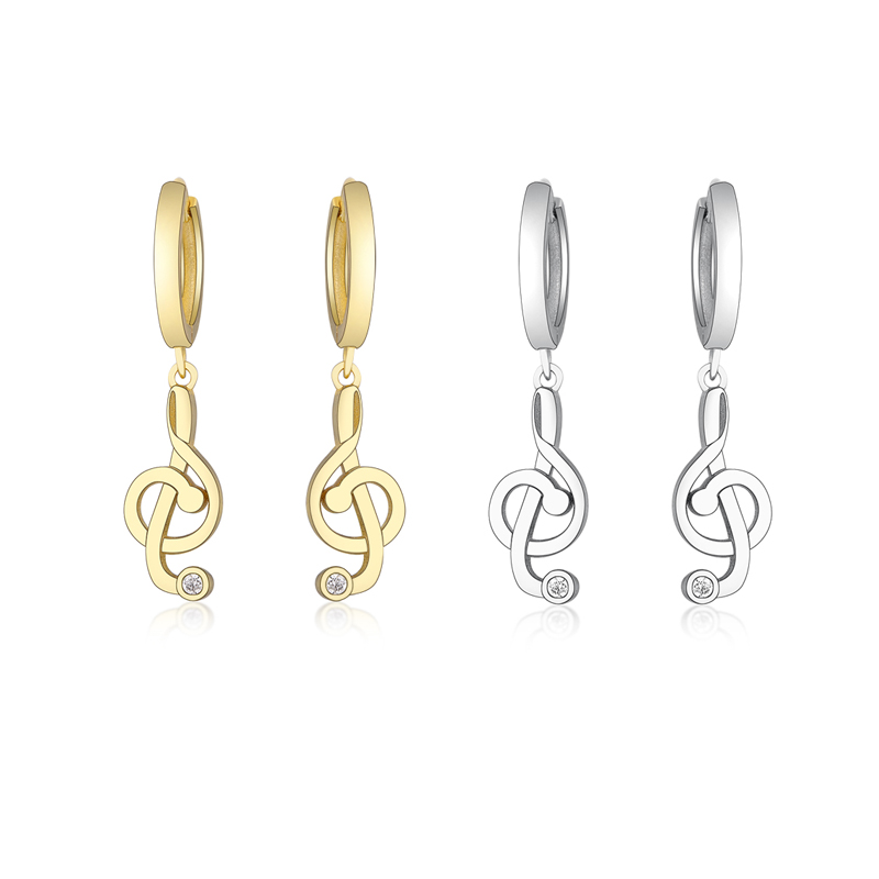 Women Authentic Fashion 925 Sterling Silver Musical Note Dangle Hoop Earrings Girls Simple Silver Earrings Jewelry