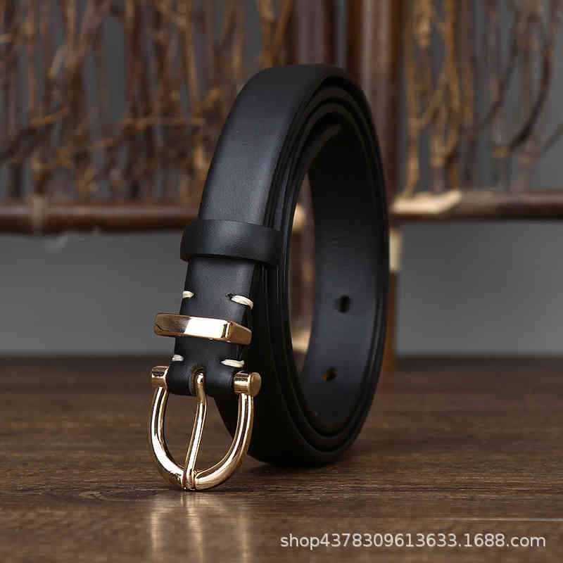 Trend Gold Horseshoe Pin Buckle Soft Leather Thin Belt Women's Head Decoration Simple Versatile Jeans