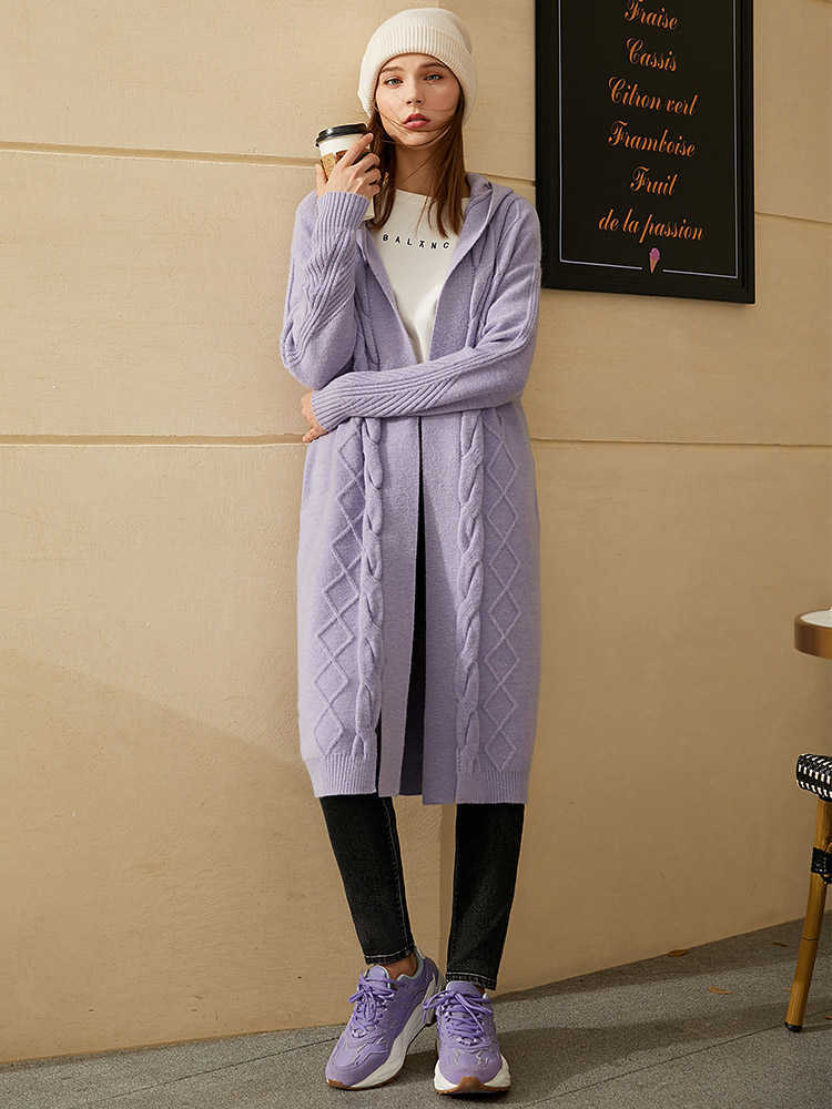 Minimalism Autumn Winter Female Cardigan Fashion Solid Hooded Knitted Cardigans For Women Simple Coat 12070552 210527