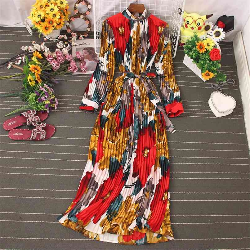 Spring Dress for Women Retro Printing Oversize Pleated Long Ladies Temperament Stand-up collar Holiday Femal 210602
Spring Dress for Women Retro Printing Oversize Pleated Long Ladies Temperament Stand-up collar Holiday Femal 210602