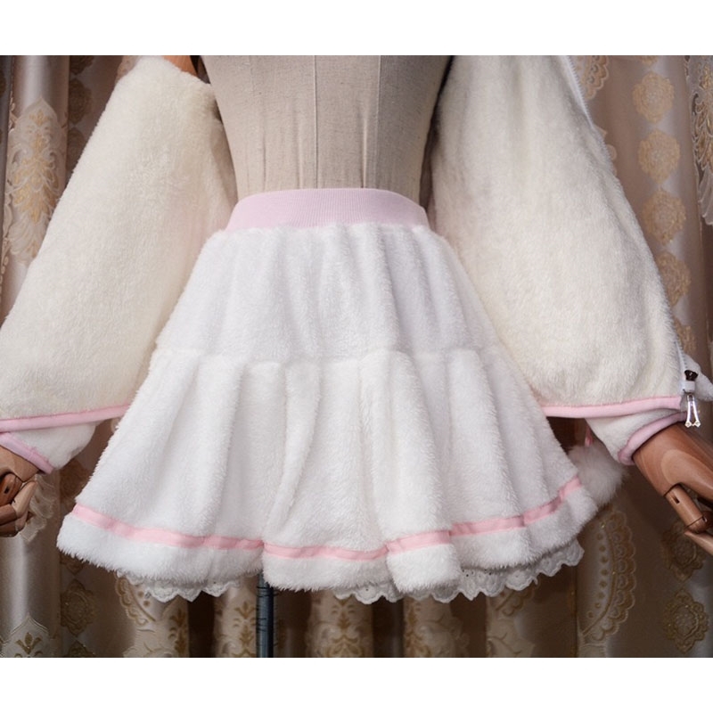 Winter Warm Fleece Pleated Mini Women - Cute & Sweet Lolita Skirt In White For Ladies And Preppy Girls