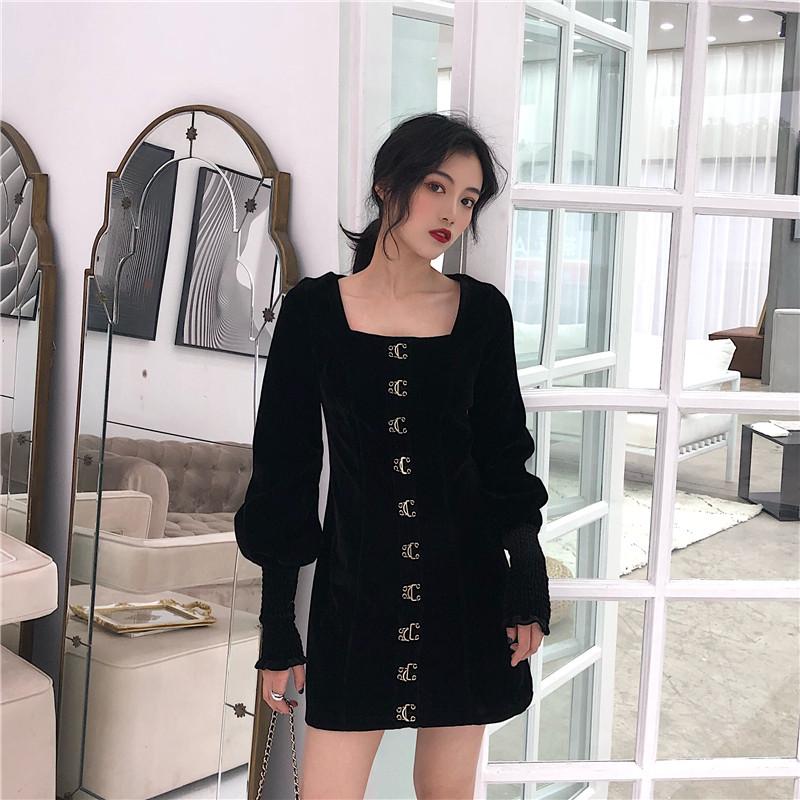 Casual Dresses Vintage Full Button Single Breasted Square Collar Black Spring And Autumn Mini-dress Women's Clothing High Quality Vestidos
Casual Dresses Vintage Full Button Single Breasted Square Collar Black Spring And Autumn Mini-dress Women's Clothing High Quality Vestidos