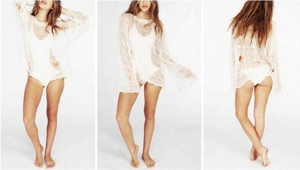 Beach Sexy Hole Sweater Asymmetric Hem Loose Knitted Crochet Heart shape Hollow out Thin Knit Jumper Tops Holiday 210914