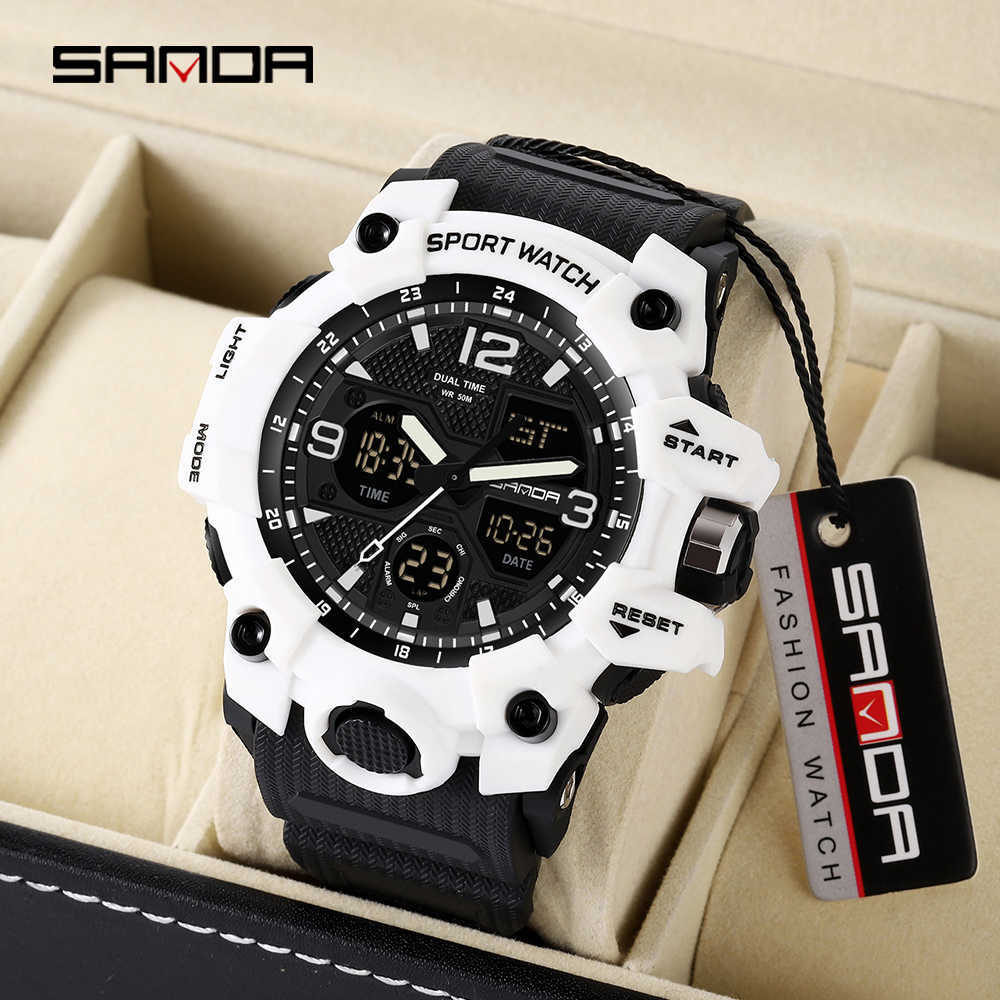 SANDA Men Military Watches G Style White Sport Watch LED Digital 50M Waterproof Watch S Shock Male Clock Relogio Masculino G1022