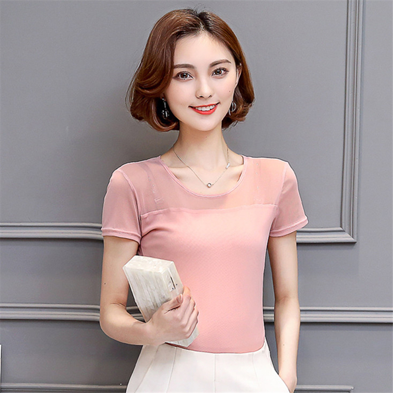 Women Clothing Summer Tshirt Casual Short Sleeve Tops Tees Sexy Lace TShirt Oneck Kawaii 3XL Blue Shirts harajuku T000 T200110