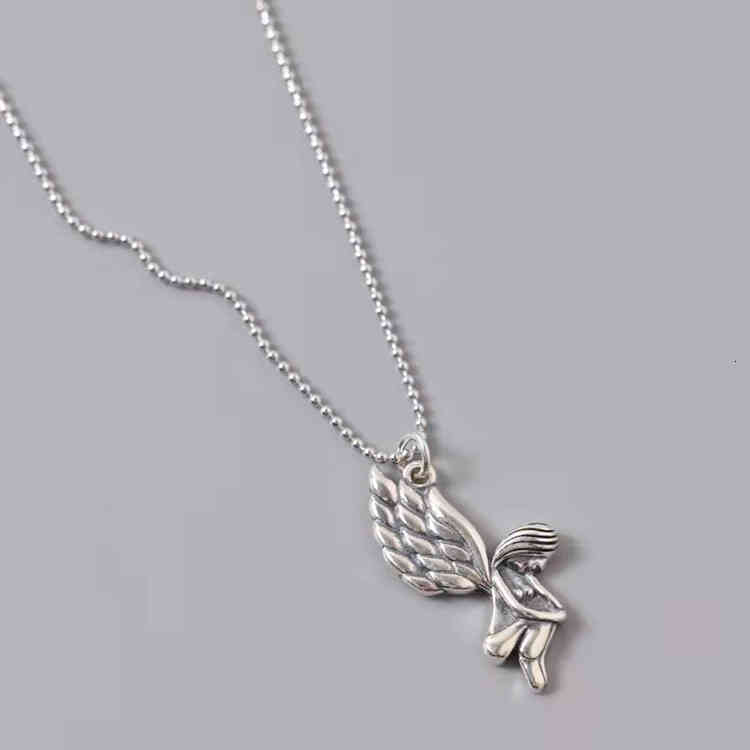 S925 Silver Personalized Carved Trendy Angel Men's and Women's Sweater Chain Pendant Used Thai Versatile