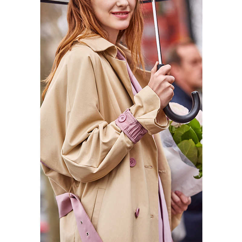 Lapel Trench Coat Spring Women Solid Patchwork Loose with Belt Female Long Jackets 11930064 210527
