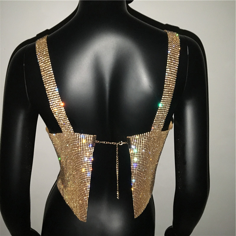Bling Rhinestones Party Crop Top Fashion Solid Backless Straps Full Diamonds Sequins Cami Cropped Top for Women 201028