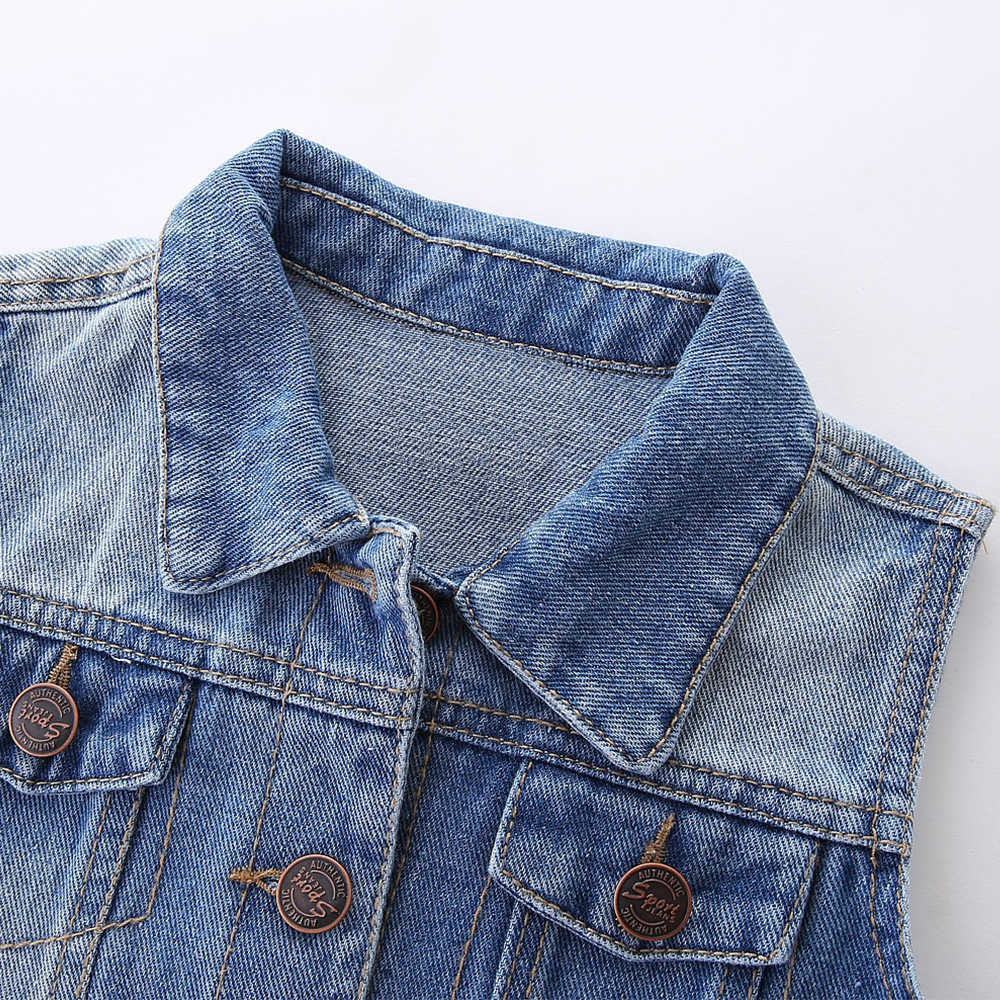 Mudkingdom Girls Vest Flower Embroidery Ripped Lapel Denim Jacket for Spring 210615