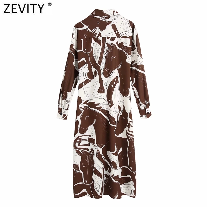 ZEVITY women vintage contrast color graffiti print shirt dress office lady long sleeve kimono vestido chic casual dresses DS4478 210309