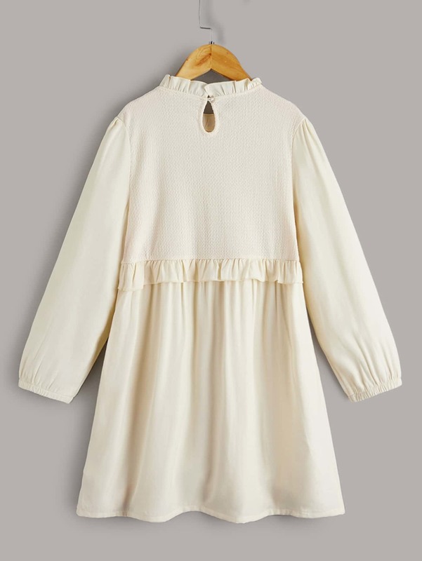 Girls Frill Trim Keyhole Back Smock Dress SHE