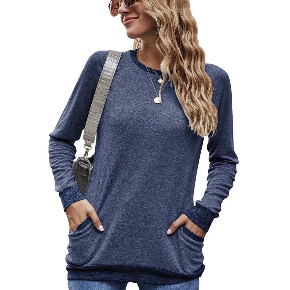 Women's T-shirts Plus Size Autumn Solid Long Sleeve Shirt Tops Casual Tunic Tees Women Clothing 2021Fashion New Sweatshirt 210302