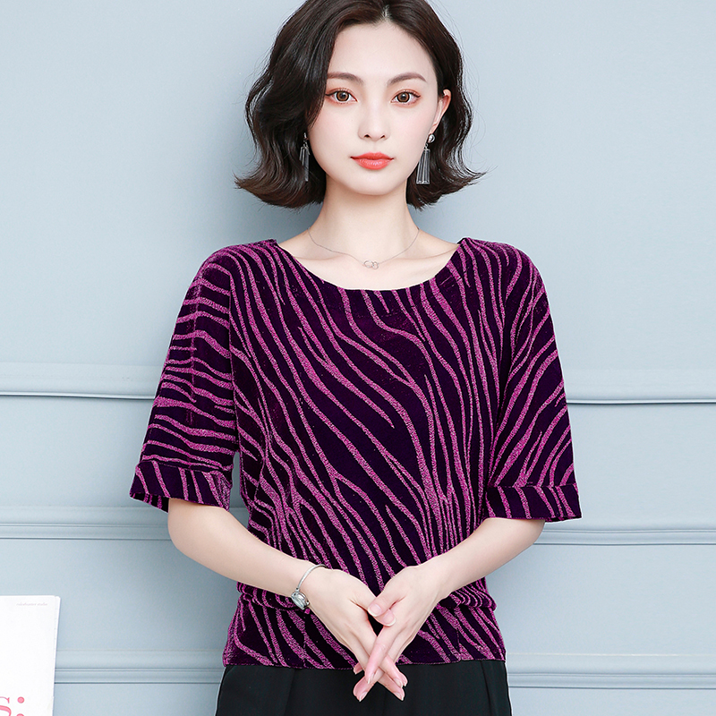 2021 Summer Short Sleeve Striped Blouse Women Cotton Casual O Neck Plus Size Women Shirt Ladies Pullover Tops Blusas Mujer 10126 210225