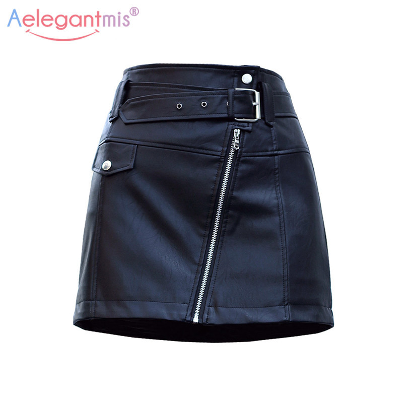 Aelegantmis Spring Summer Slim High Waist Women Leather Skirt Office Lady Mini Skirt Female Casual Aline Short Skirts 210306
