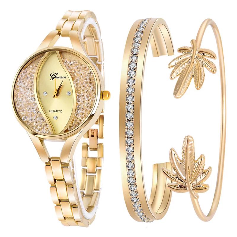Wristwatches 3 PCS Set Ginave Watch Women Flow Sand Diamond Bracelet Luxury Jewelry Ladies Female Girl Hour Casual Quartz Wristwaches, Gold
Wristwatches 3 PCS Set Ginave Watch Women Flow Sand Diamond Bracelet Luxury Jewelry Ladies Female Girl Hour Casual Quartz Wristwaches, Gold