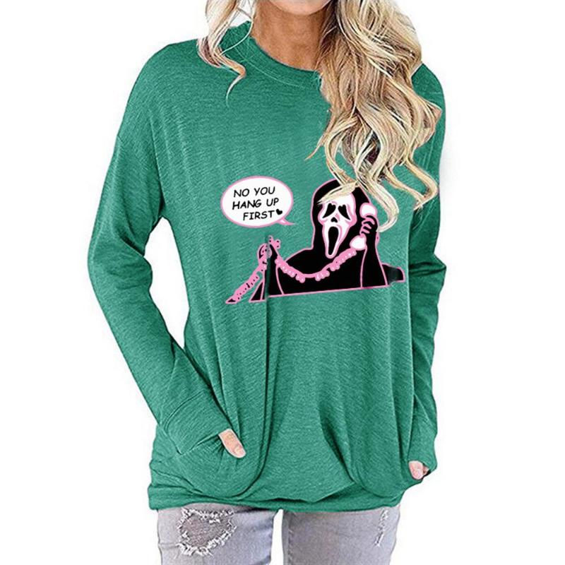 Women' T-Shirt Woman 2021 Halloween T-shirts Ghost Print O Neck Pockets Tee Shirts Long Sleeve Tops Autumn Blouses Casual Female Clothing, Black
Women' T-Shirt Woman 2021 Halloween T-shirts Ghost Print O Neck Pockets Tee Shirts Long Sleeve Tops Autumn Blouses Casual Female Clothing, Black
