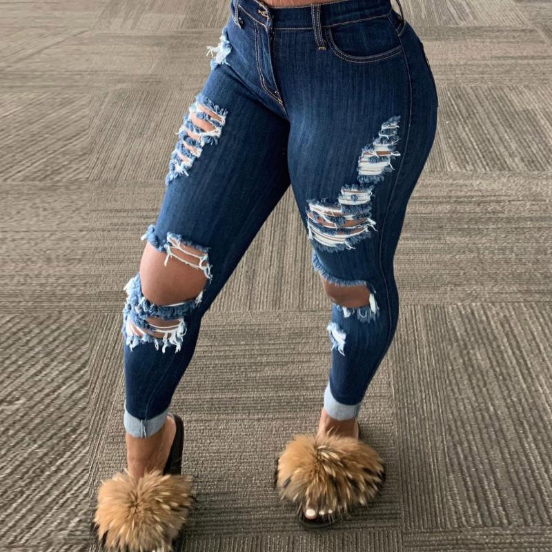 High Waist Ripped Jeans For Women Vintage Flare With Holes Bottom Jean Denim Slim Pants Trousers