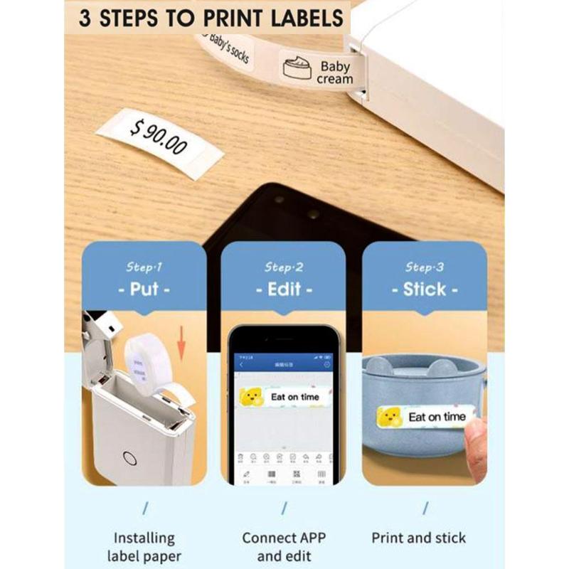 Copiers D110 Mini Portable Wireless Bluetooth Thermal Label Printer With 1 Roll Paper Logo QR Code Sticker Home Office