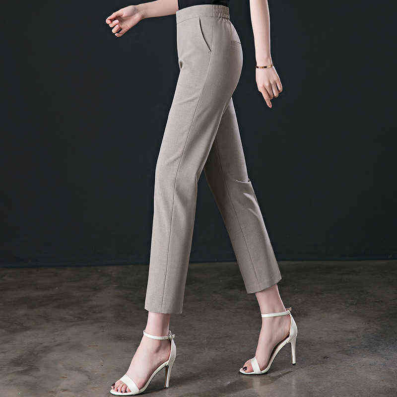 Summer High-waisted Professional Dress Pants Women Feel Casual Thin Loose Waist Large Yards Nine Straight Black 211115