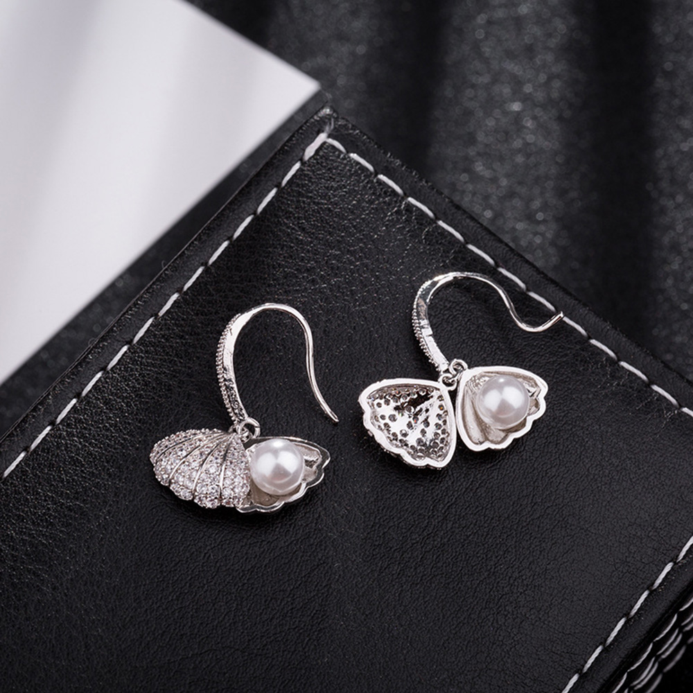 Fan Shell Pearl Dangle Earring 18K Real Gold Plated Prevent Allergy Earrings for Women Gril Gift Freshwater Natural Pearls