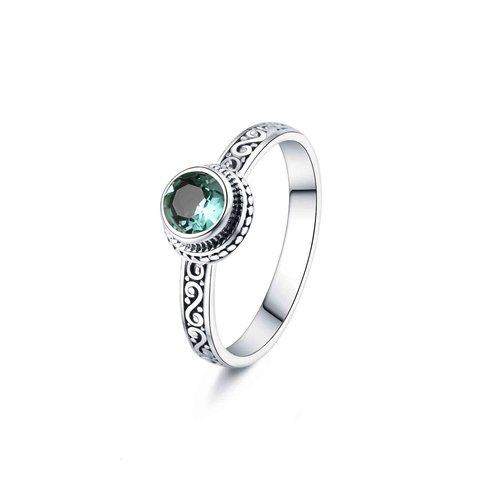 Silverstone Bay S925 Silver Couple Ring Inlaid with Personalized Fashion Green Crystal Baroque Style