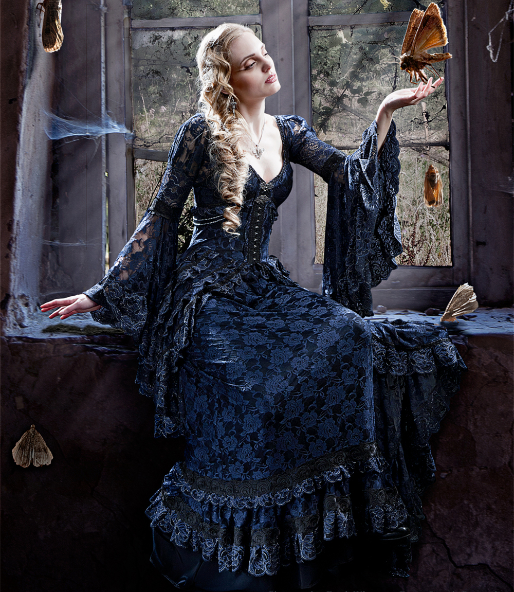 Vintage Victorian Gothic Wedding Dress Black Lace V-neck Lady Queens Bride Dresses Mariposa Steampunk Flare Long Sleeve Retro Bridal Gowns Movie Masqu