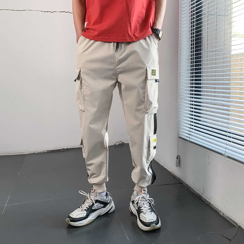2020 Ankle Length Men Pants Streetwear Sweatpants Elasticated Waistband Drawstring Casual Trousers Y0927