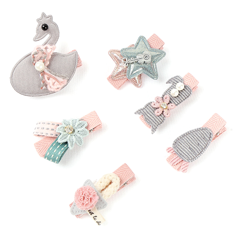 Children's Hair Pin Set Korean Version Cute Baby Cartoon Headdress Hairpins Girl's Fabric Hairpin Girl Hair Accessories Juego De Horquillas 