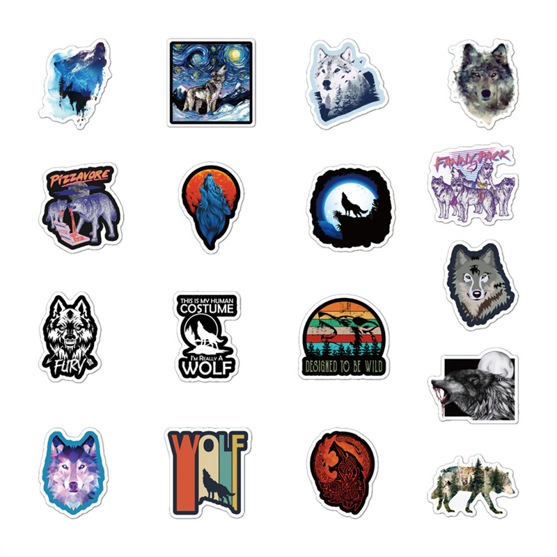 New 50pcs Animal Wind Wolf Graffiti Stickers Waterproof Cartoon DIY Decals For Car Luggage Motorcycle Notebook Fridge Phone Case Scooter Gift Sticker