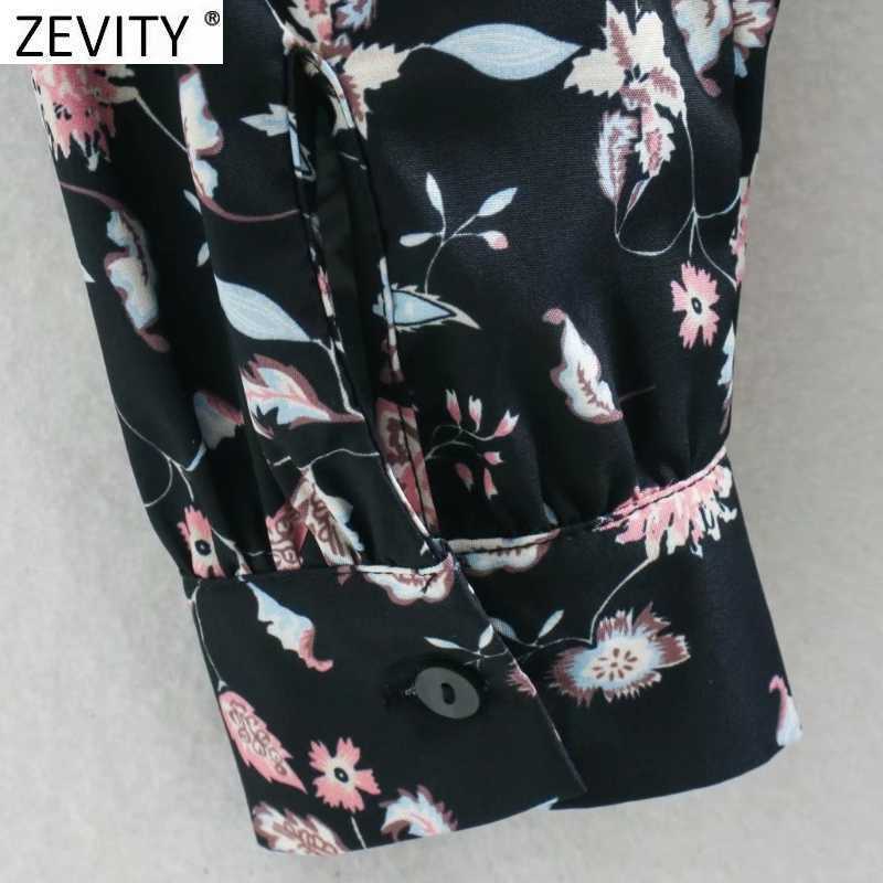 Zevity Women Elegant Stand Collar Floral Print Bow Sashes Shirt Dress Femme Long Sleeve Breasted Casual Vestido Cloth DS4699 210603