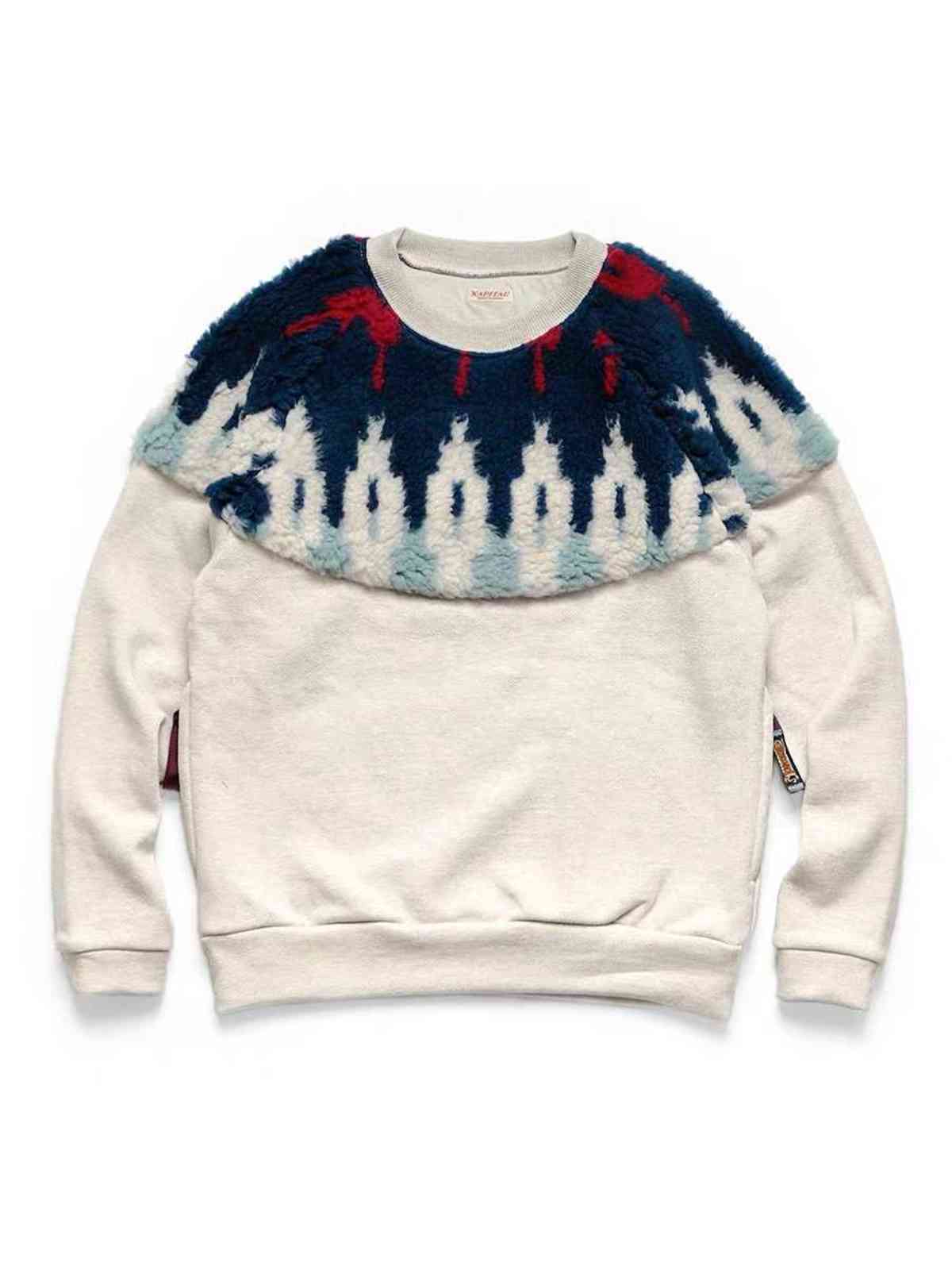 21ss Kapital Hirata two color cashmere print splicing cotton loose round neck long sleeve sweater, Milky white
21ss Kapital Hirata two color cashmere print splicing cotton loose round neck long sleeve sweater, Milky white