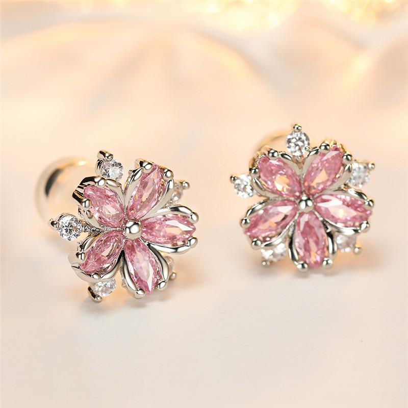Stud Vintage Silver Color Engagement Earrings Elegant Pink Zircon Small Flower Luxury Crystal Stone For Women, Golden;silver
Stud Vintage Silver Color Engagement Earrings Elegant Pink Zircon Small Flower Luxury Crystal Stone For Women, Golden;silver