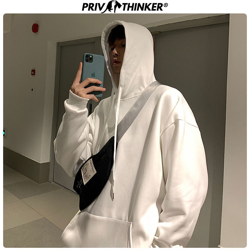 Privathinker Men's Solid Harajuku Spring Hoodies Men Fashion Korean Hooded Sweatshirt Male Collage 8 Colors Sweatshirt 5XL 201020