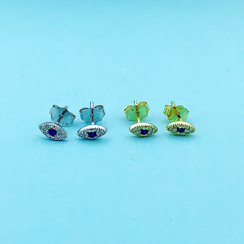 Authentic 925 Sterling Silver Mini Blue Zircon Evil Eyes Stud Earrings for Women Girls Fine Jewelry Gift Moda Bijoux